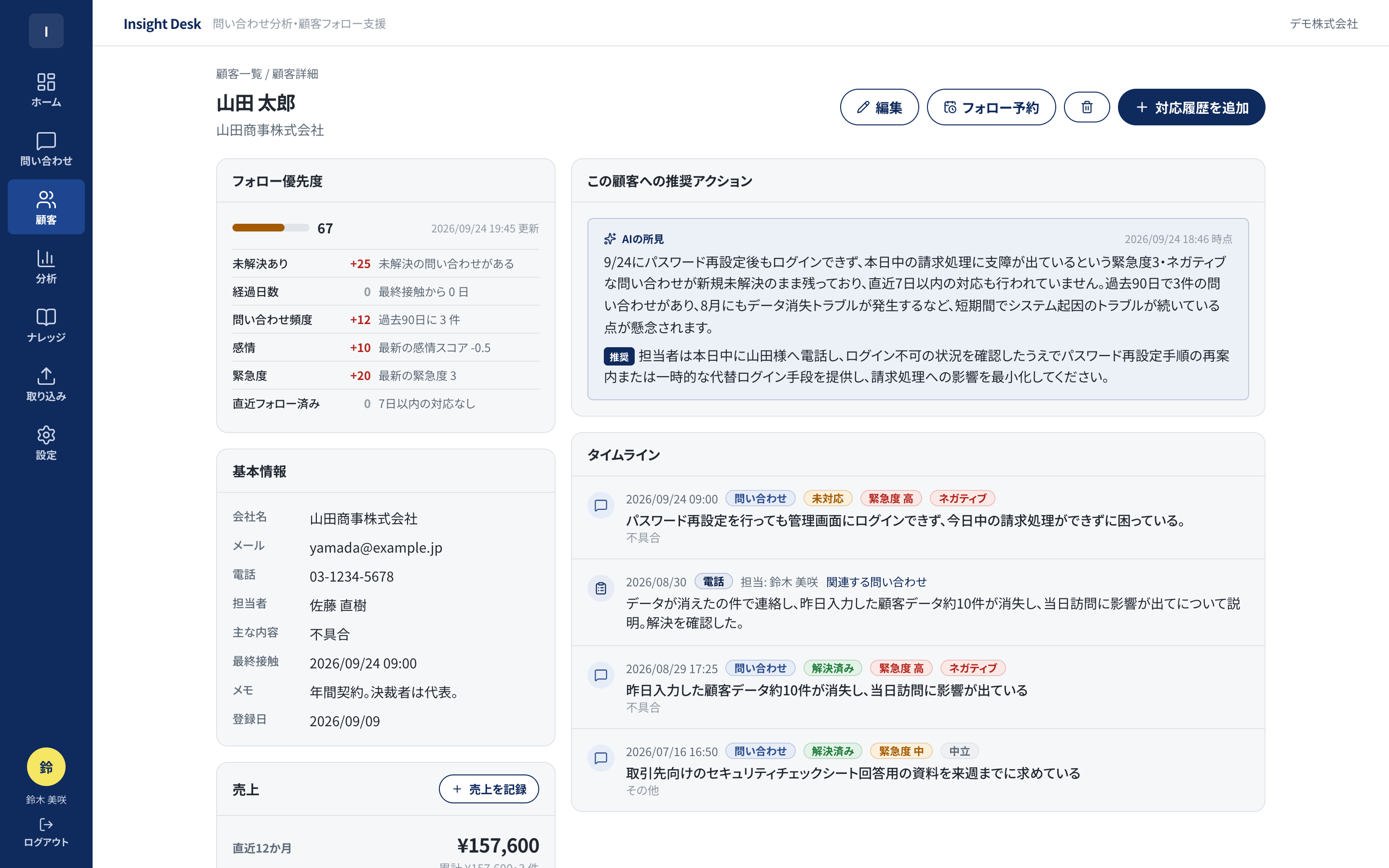 顧客詳細（スコア内訳と推奨アクション）